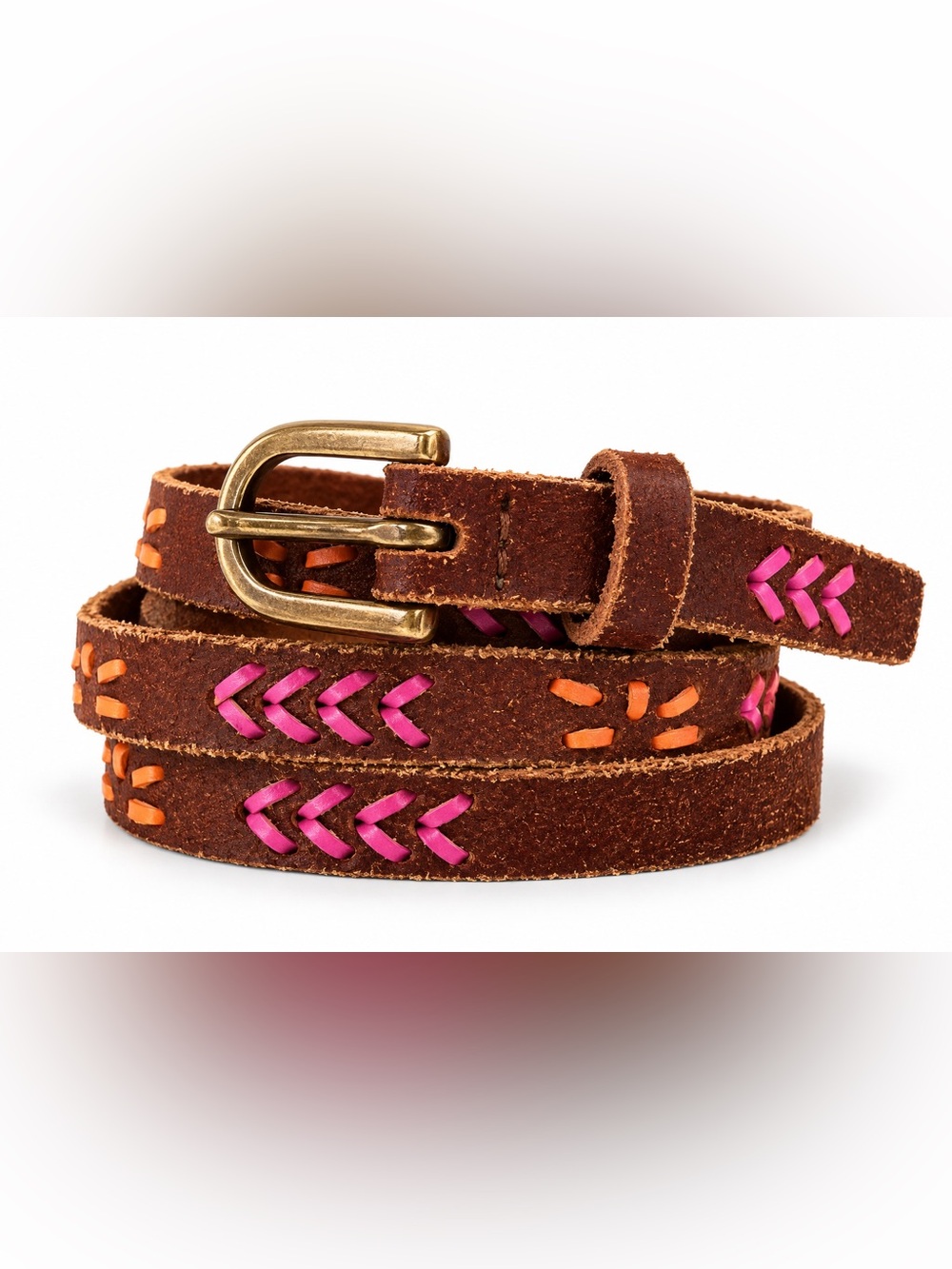 Multi color brown Genuine leather skinny belt fits from 32" up to 36"